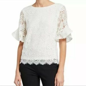Nanette Lepore Womens XS Summer Top Dressy White with Lace Overlay Keyhole Back